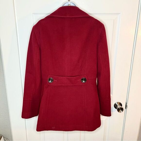 Calvin Klein Burgundy Wine Red Pea Coat Double Breasted Winter Wool Blend 10 - Picture 8 of 13